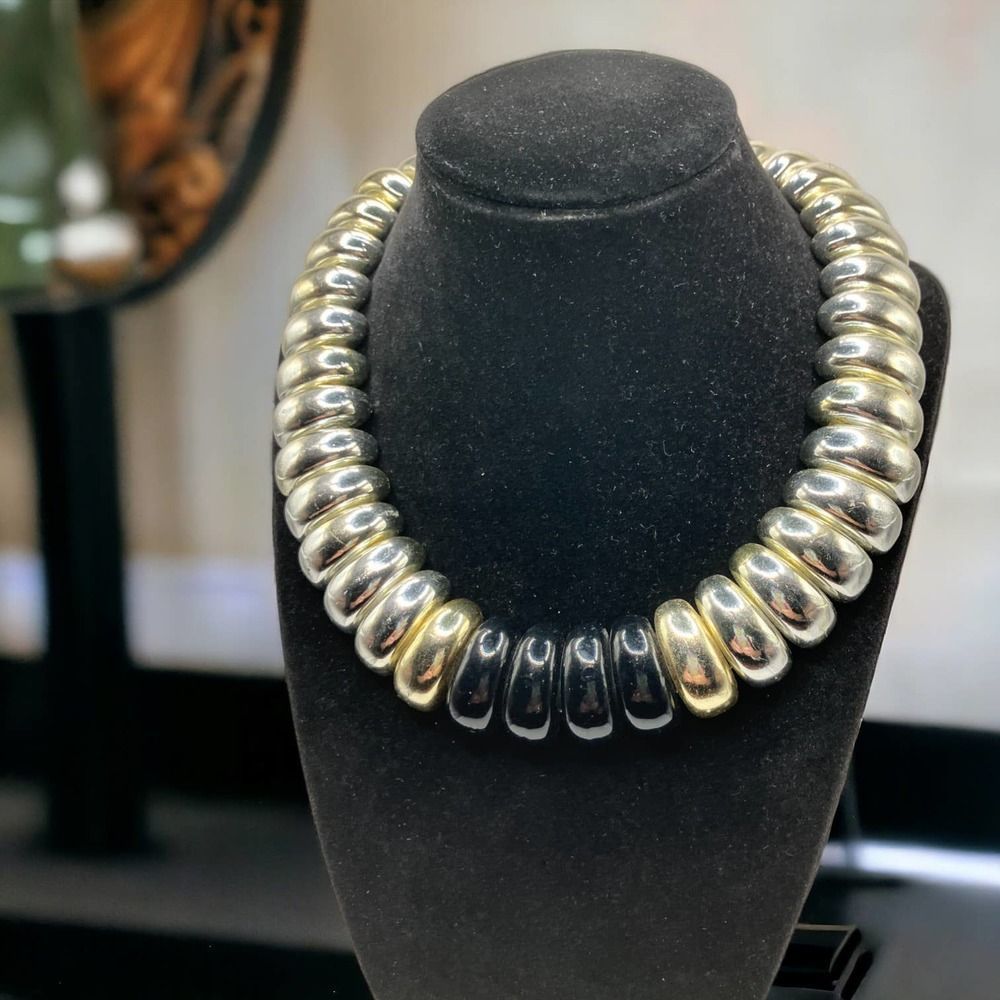 Multi-Tone Sculptural Effect Statement Necklace - image 1